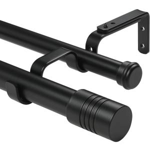 Creatyi 1 Inch Heavy Duty Double Curtain Rods 32 to 129 Inch Adjustable Double Curtain Rods for Windows for Bedroom Living Room Kitchen Study Office (Black)