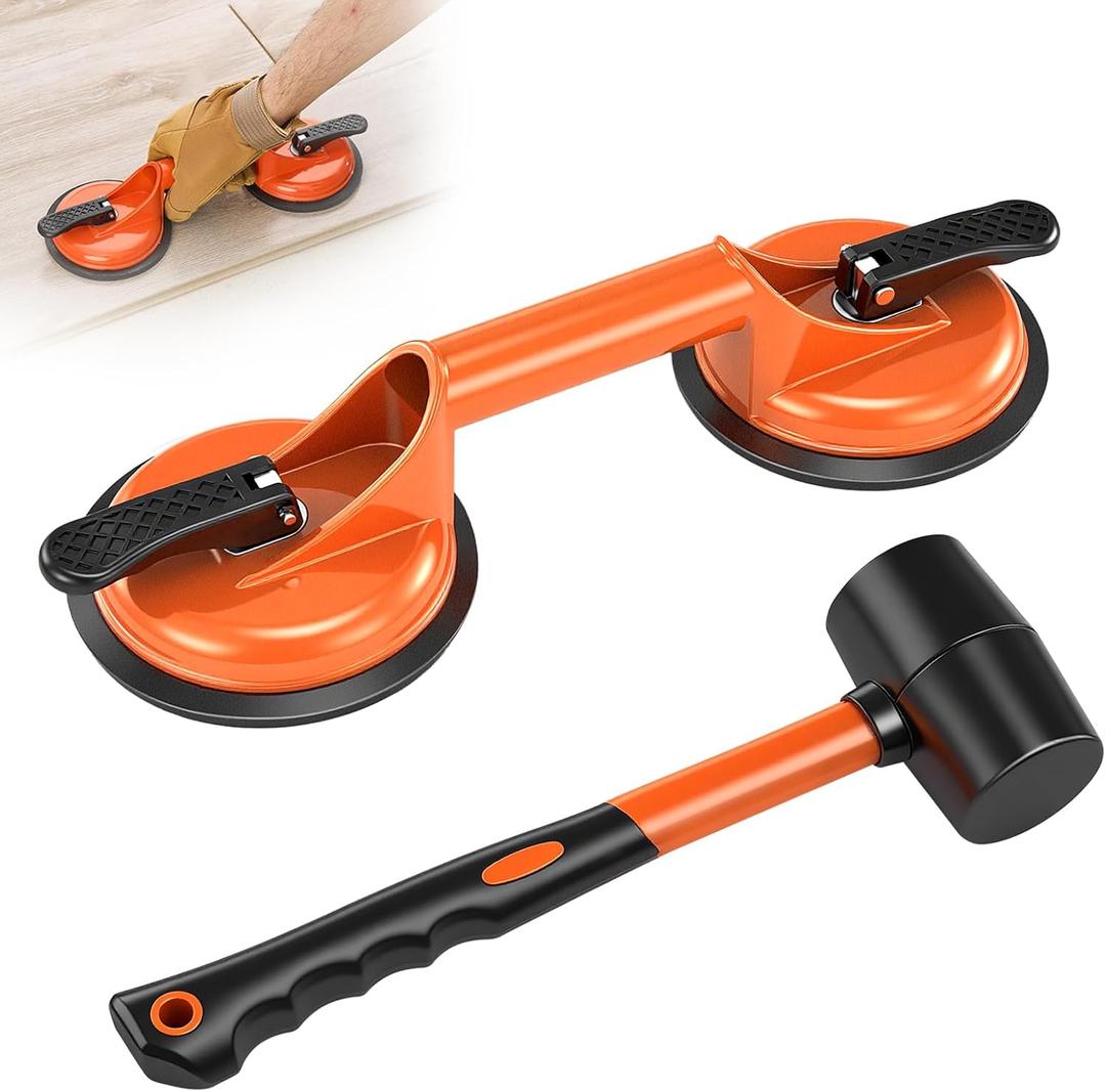 Saker Laminate Floor Gap Repair Tool,Suction Cup Lifter,Floor Gap Repair Kit with Rubber Mallet for Moving Glasses and Floating Wood Floors (Orange)