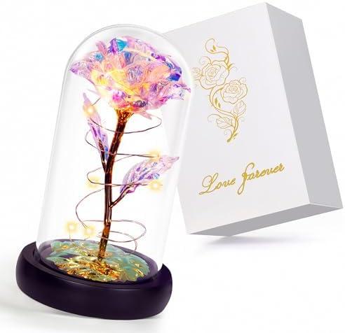 Childom Birthday Gifts for Women,Christmas Rose Gifts for Mom,Women,Her,Wife,Grandma,Light Up Rose in Glass Dome,Colorful Rainbow Flowers for Delivery Christmas,Anniversary,Valentines Day,Mothers Day