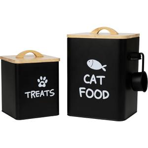 Calindiana Airtight Cat Food Storage Container with Bamboo Lid & Scoop  Farmhouse Cat Food Organizer, Gifts for Cat Lovers (Matte Black)