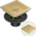Square Shower Floor Drain with Flange, 4 Inch Brushed Gold Shower Drain Hair Catcher, SUS304 Stainless Steel Floor Drain Strainer, Shower Drain Cover