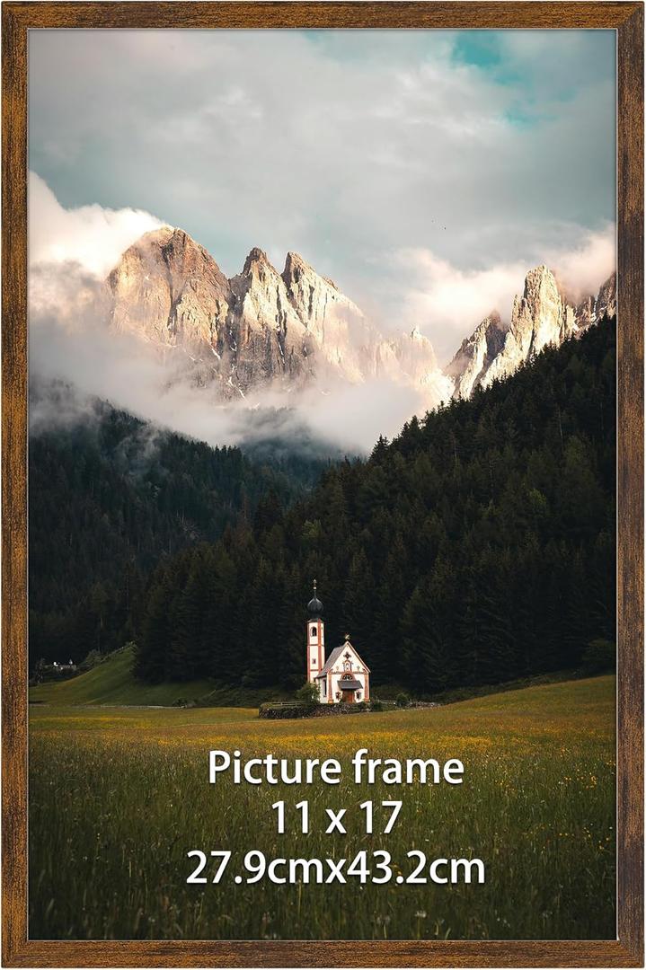Giftgarden 11x17 Picture Frame Rustic Brown, 11 by 17 Thin Poster Photo Frame for Wall Display, Single