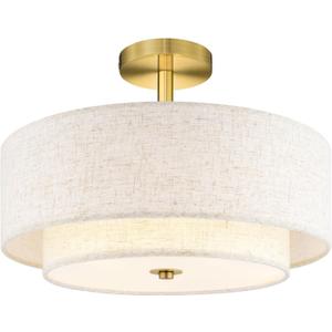 AUTELO Gold Semi Flush Mount Ceiling Light, 3-Light 16" Ceiling Light in Brushed Gold Finish with Drum Fabric Shade for Hallway Bedroom Kitchen, C2506 BG-16 AUTELO Gold Semi Flush Mount Ceiling Light, 3-Light 16" Ceiling Light in Brushed Gold Finish with Drum Fabric Shade for Hallway Bedroom Kitchen, C2506 BG-16