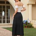 Bsubseach Chiffon Pleated Maxi Skirt for Women Elastic High Waist Flowy A line Casual Skirt 2026 Summer Skirts Black (Black, M)