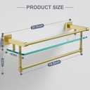 Bathroom Glass Shelf with Towel Rack Organizer Wall-Mounted Bathroom Storage SUS304 Stainless Steel Track Wall-Mounted Tempered Glass Stainless Steel Shelf (Brushed Gold, 20-inch)