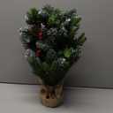 24H Pre-lit Artificial Mini Christmas Tree with Timer, Tabletop Xmas Tree with 20 LED & Burlap Base, Decorative Table Tree for Christmas Party Festival Home Decor (Green/White)