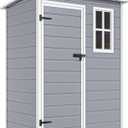 DWVO 5x3ft Resin Outdoor Storage Shed with Floor, Waterproof Lockable Storage Shed with Window, Plastic Outside Tool Storage for Garden, Backyard, Patio, Lawn, Gray