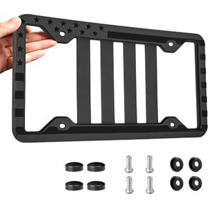 RED WOLF Silicone License Plate Frame American Flag Auto Tag, Subdued 3D Stars and Stripes USA Flag Front Rear License Plate Bracket Holder, Black Rattle Proof w/Mounting Accessories