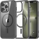 SUPFINE Magnetic for iPhone 13 Pro Max case, [Compatible with MagSafe][Clear Hard Back with Soft TPU Bumper][12FT Military Grade Drop Protection] Shockproof Phone Case,Clear Gray