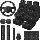 Frienda 13 Pcs Western Print Car Seat Cover Full Set for Women Men Print Car Accessories Rubber Steering Wheel Armrest Pad Cover Seat Belt Pads Wrist Holder Keychain, Gray and Black
