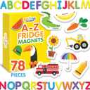 Curious Columbus Magnetic Objects and Letters. Set of 78 Foam Magnets Including 52 Pictures and 26 Uppercase Alphabet Magnets from A-Z, Educational Toy for Preschool Learning