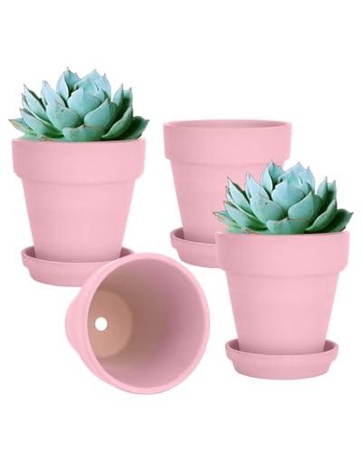 vensovo 6 Inch Peach Pink Terracotta & Clay Pots for Plant with Saucer - 4 Pack Medium Terra Cotta Planter with Drainage Hole, Flowerpot for Indoor Outdoor Plants, Crafts, Wedding Favor