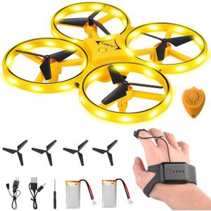 Gesture Control Drone Rc Quadcopter Aircraft Hand Sensor Drone with Smart Watch Controlled, 2 batteries, 360 Flips, Led Light, 3 Modes, 2 USB Cables, Best Gift for Kid