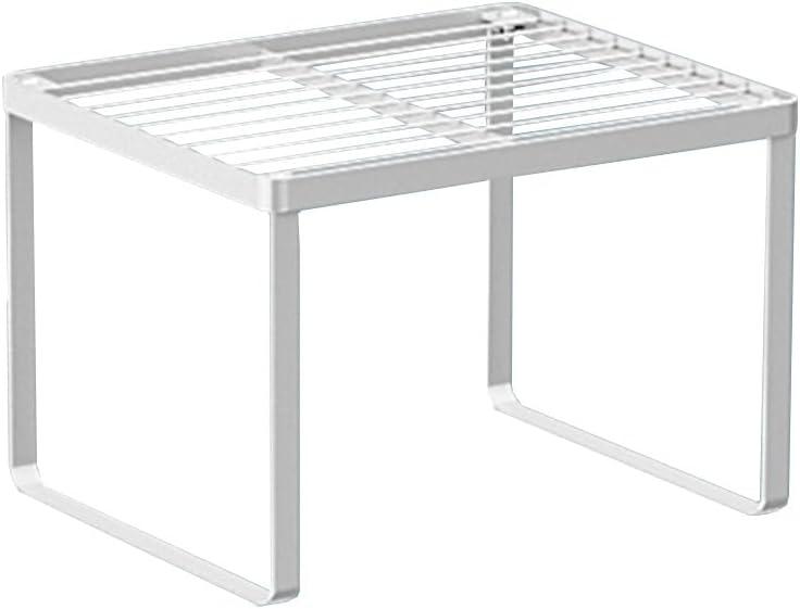Kitchen Cabinet Storage Shelf Stackable Wire Spice Rack Organizer Heavy Duty Space Saver for Bathroom Bedroom Closet Laundry Room Office Countertop - White, Pack 1