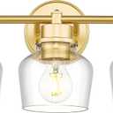 Emak Modern Gold Vanity Lights, Bathroom Lighting Fixtures Over Mirror with Clear Glass Shade, 3-Light Vanity Light for Bathroom, Mirror, Makeup Desk, VL122-GD-CG-3