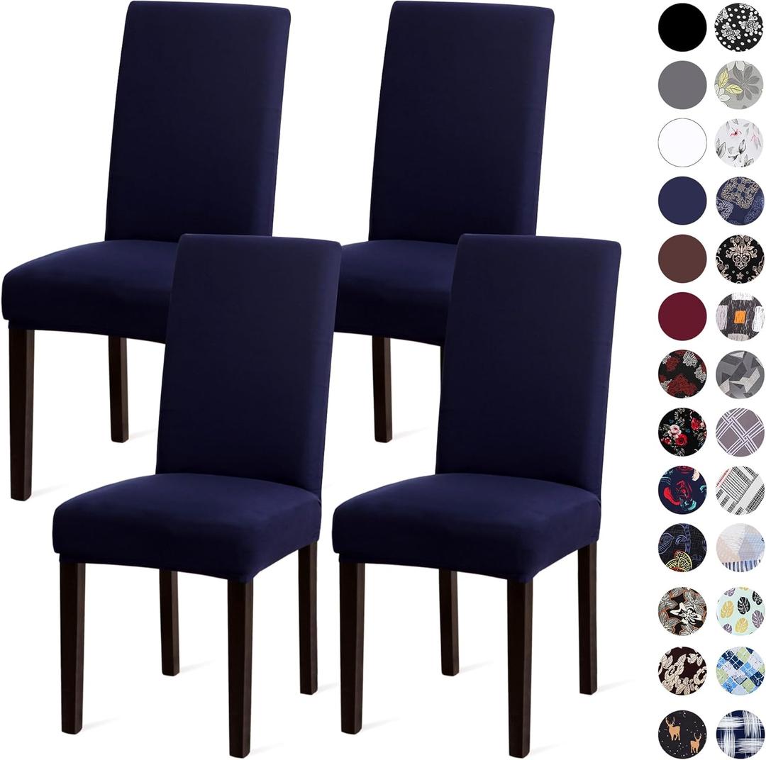 Sufdari Dining Chair Covers,Kitchen Chair Cover,Parsons Chair Slipcover,Spandex Chair Protectors for Dining Room Stretch Chairs Cover Set of 4 -Navy Blue
