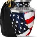 American Flag Cremation Urns for Human Ashes with Velvet Bag - Handcrafted Aluminum Funeral Memorial Burial Urn for Ashes Adult Male and Female (Large)