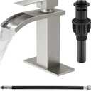 Brushed Nickel Waterfall Bathroom Faucet 1-Handle Vanity Faucet
Stainless Steel Modern Bathroom Sink Faucet,Pop-Up Drain, Supply Lines 6-in Deck Plate, 1- or 3-Hole, NSF Certified