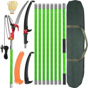 30 Ft Manual Pole Saw, Extendable Tree Pruner Blade and Scissors Set with 9 Fiberglass Handles, Long Branch Pruner Retractable for Backyard and Garden, Bush Cutting and Pruning of Palm Trees