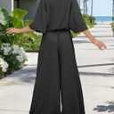 2-Piece Sets for Women Flowy Wide-Leg Pants with Elegant Off-Shoulder Lantern Sleeve Blouse Set (Black, XXL)