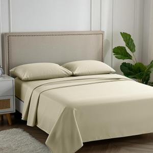 Carressa Linen 100% Egyptian Cotton Queen Sheet Set - 600 Thread Count Egyptian Cotton Queen Sheets Set (4 PC, Beach Sand) Ultra Soft, Cooling, 16" Deep Pocket Sateen Weave Luxury Hotel Bed Sheet