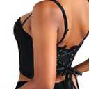 Avanova Women Overbust Corset with Straps Bustier Corsets Sexy Going Out Cami Crop Top (Black, S)