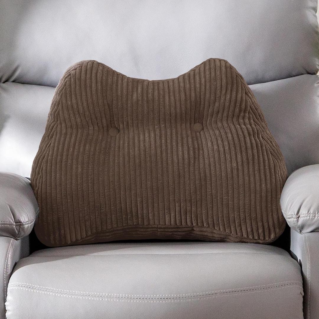 Lumbar Support Pillow for Recliner Chair/Accent Chair/Couch/Office Chair, Tufted Corduroy Back Support Cushion for Elderly, M-Shaped Recliner Cushions for Back Rest, Pain Relief, Reading, Brown