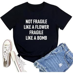 LOOKFACE Women Cute NOT Fragile Shirt Funny Letter Print Graphic Tees (Large, Black)