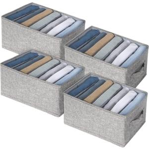Fixwal 4pcs Wardrobe Clothes Organizer with Board Closet Organizers and Storage 7 Grids Divider Organizers Washable Compartment Storage Bins for Jeans T-shirt Pants Legging
