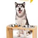 Elevated Dog Bowls, Bamboo Raised Dog Bowl for Large Dogs, with 2 Stainless Steel Bowls (13'' Tall-68oz Bowl)