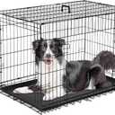 Sweetcrispy 42 Inch Dog Crate, Medium Large Crates Double Door Folding Metal Wire Dog Cage with Plastic Leak-Proof Pan Tray, Pet Kennel for Indoor, Outdoor, Travel (42.5"L x 26.8"W x 29.1"H)