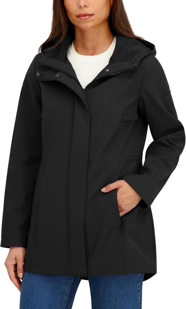 Halifax Traders Women's Softshell Front-Zip Jacket with Down Detail (Black, S)