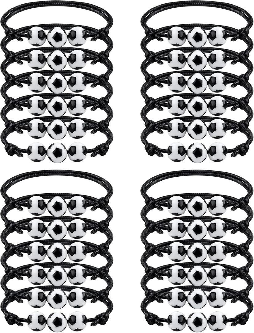 MIAHART 24Pcs Sports themed Adjustable Ball Charm Soccer Bracelets for Girls Boys Sports Party Favors