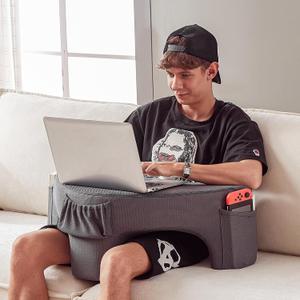 comehealthy Lap Desk Pillow for Laptop, Reading Pillow for Gaming with Pockets, Soft Lap Desk for Couch, Memory Foam Laptop Pillow for Working, Crocheting or Sitting in Bed Sofa(Dark Grey)