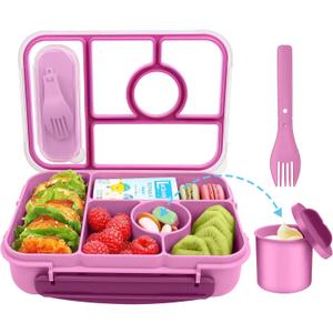4 x Lunch Box Kids,Bento Box Adult,Lunch Containers for Adults/Kids/Toddler,5 Compartments Bento Lunch Box with Sauce Vontainers,Microwave & Dishwasher & Freezer Safe(Purple)