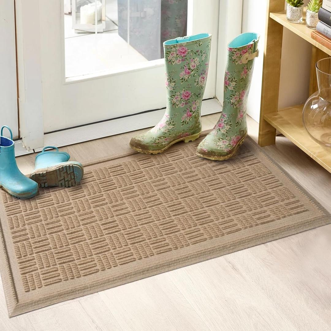 Boot Tray, Heavy Duty Shoe Tray for Entryway, Waterproof Non-Slip Shoe Mat, Sturdy Shoe Drying Mat for Indoor/Outdoor Use, Fits Muddy Boots, 15x30 inches, Beige