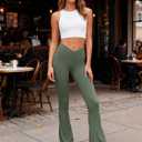 Sunzel Mini Flare Leggings for Women V Crossover Mid Rise Workout Flared Yoga Pants with Tummy Control and Wide Leg (Green)