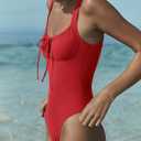 LASLULU Women One Piece Swimsuit Cutout Tie Push Up Bathing Suit Slimming Sexy Swim Suits with Padded Adjustable Straps (Red, M)