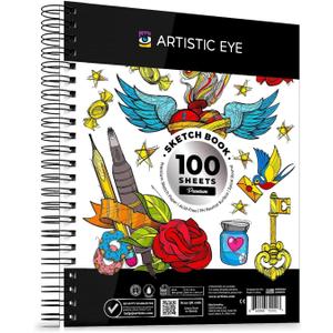 ARTISTIC EYE 9x12 Premium Sketch Book Set, 100 Sheets, Spiral Bound, 68lb (100gsm), Acid-Free Drawing Paper, Ideal for Beginners, Artists & Professionals (Set of 1)