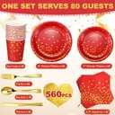 Sieral 560 Pcs Red and Gold Party Supplies Serve 80 Guests, Disposable Paper Plates Napkins Cups Gold Plastic Forks Knives Spoons for Graduation Wedding Birthday Party Dinnerware Set(Bright Red)