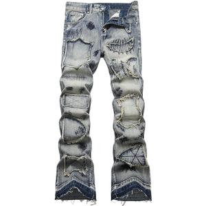 Men's Classic Flared Jeans Slim Fit Bell Bottom Demin Jeans Ripped Patched Denim Pants, 5713 Vintage (Blue, Size 32)
