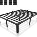 14 Inch Metal Bed Frame Queen Size, Heavy Duty Balck Platform Queen Size Bed Frame with Round Corner Legs, Mattress Slide Stopper, No Box Spring Needed, Easy Assembly