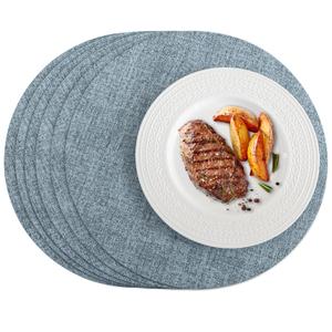 Enaskv Round Placemats Set of 6, Faux Leather Heat Resistant Place Mats Reversible Waterproof Oil-Proof Non-Slip Wipeable Mat for Kitchen Dining Table Indoor Outdoor, Sky Blue