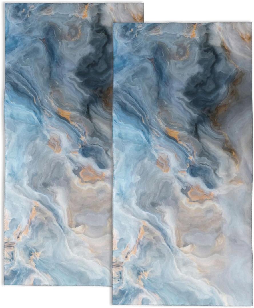 Blue Grey and Gold Marble Hand Towels for Bathroom Set of 2,Abstract Texture Bath Towels Art Decorative Soft Bathroom Towels for Kitchen Guest Gym Spa 14x28in,Blue Grey and Gold Marble