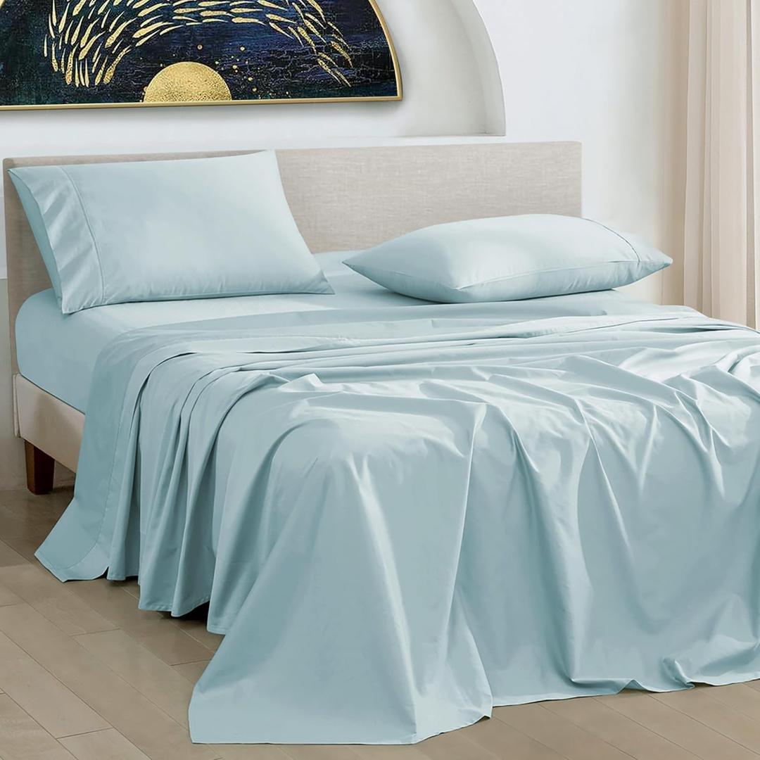 URBANHUT 1000 Thread Count Queen Sheet Set Egyptian Cotton, Long Staple Soft & Breathable, 4 Pc Bed Sheet Sets, Luxury Hotel Sateen Sheets Fits 16" Deep Pocket - Light Blue