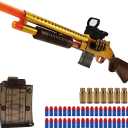 Double Barrel Toy Foam Blaster with Geen Dot Scop Foam Squirt Foam Dart Blaster Soft Bullets Toy Blaster Realistic Pump-Action Airsoft Blasters for Ages 14+