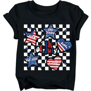 Boys 4th of July Shirt Kid 250th Anniversary Patriotic Tee Toddler America Flag Independence Day T-Shirts (3-10T) (Black)