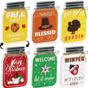 3PCS Reversible Thanksgiving Decor & Christmas Decorations Wooden Mason Jar, Winter & Fall Decorations for Home, Table, Fireplace Mantel, Shelf, Office Desk, Xmas Holiday Decorations