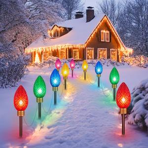 Minetom 2 Pack 11Feet 5 LED Super Jumbo Christmas String Lights or Pathway Marker Lights, Outdoor Xmas Decorations, Jumbo C9 Hanging Lights Waterproof Lawn Dec for Holiday Tree Roof Yard Garden