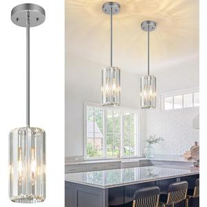 Chrome Pendant Lighting Modern Pendant Light Mini Crystal Chandeliers Adjustable Pendant Light Fixture for Kitchen Island Dinning Room Corridor Bedroom(Chrome 2-Pack)
